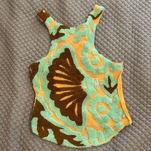 Free People Yellow and Brown Patterned Tank Top